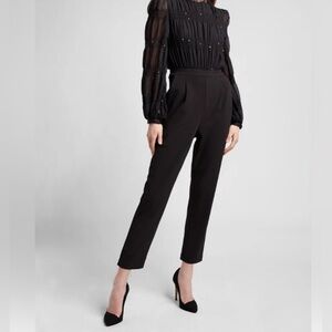 NWT EXPRESS PLEATED CHIFFON SEQUIN JUMPSUIT V-NECK LONG SLEEVE BLACK (M)